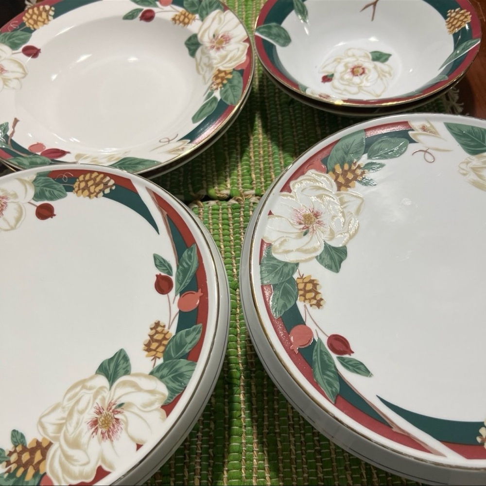 Floral Dinnerware Set with Red and Green Design